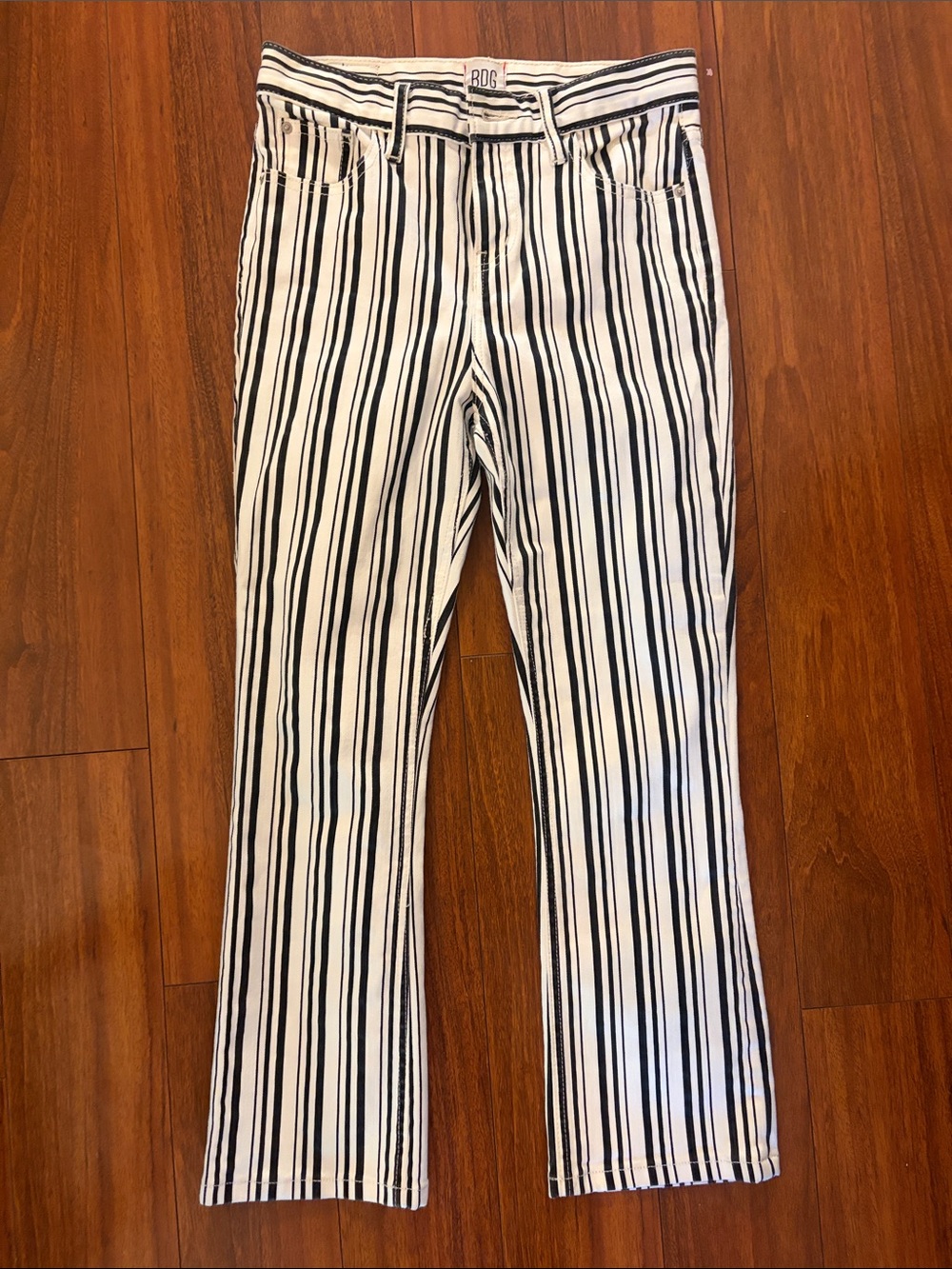 BDG Black and White Vertical Stripe High Rise Straight-Leg Jeans